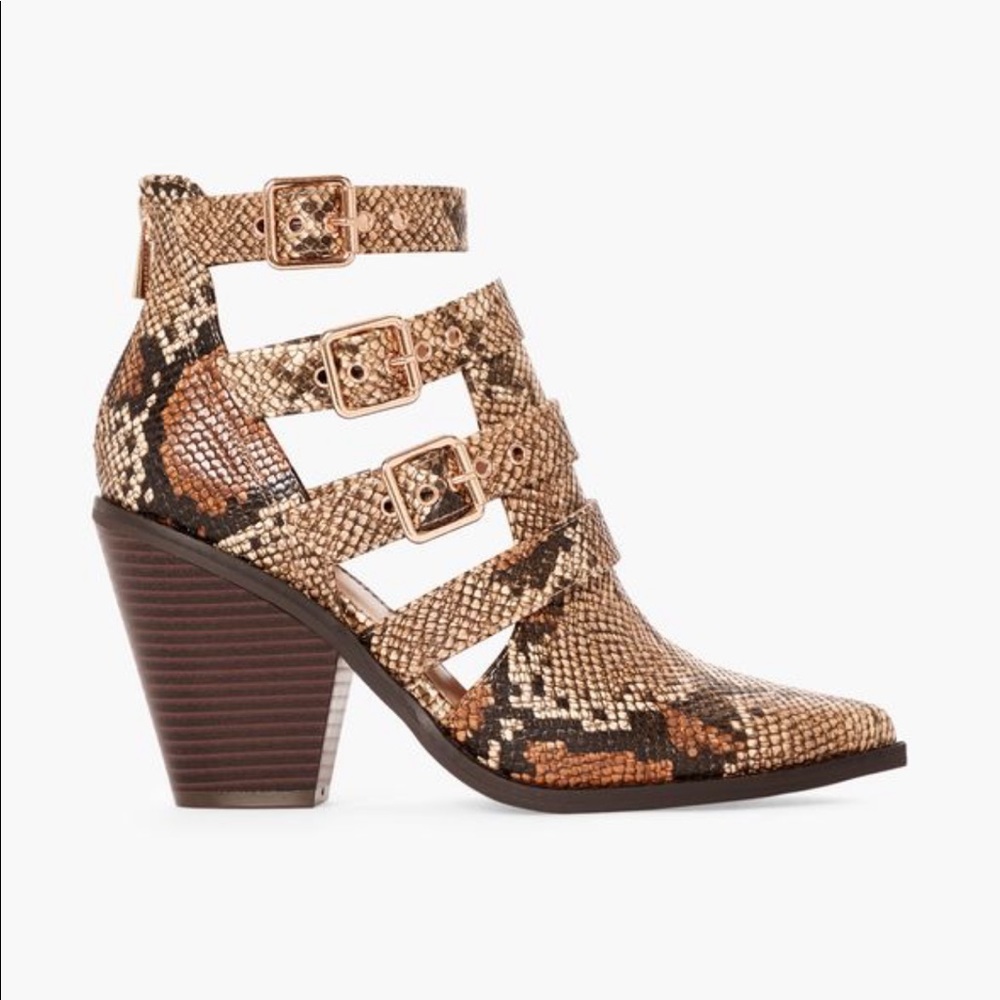 Snake skin western buckle bootie justfab - Picture 2 of 4